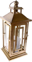 Shop4Omni 12 Inch Metal and Glass Tabletop Centerpiece Lantern with Flame-Less Candle