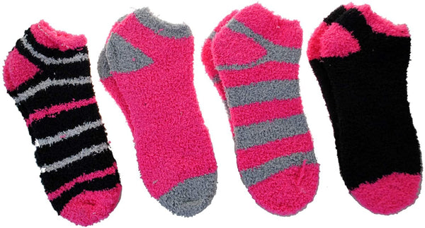 Eye Candy Comfy 4 Pack Softee No Show Socks - Shoe Size 6-10 - Pink/Black/Gray