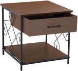 Household Essentials Walnut and Black 8047-1 End Table with Drawer Metal, 20" L x 20" W x 20" H