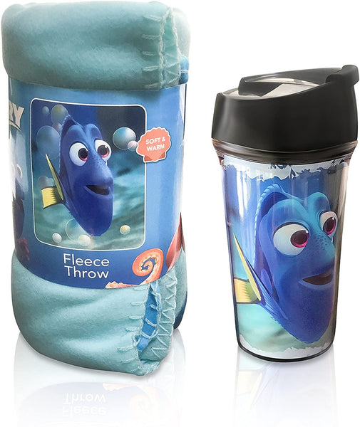 Pixar Finding Dory Mug and Snug Set. Traveler Mug & Cozy Fleece Throw