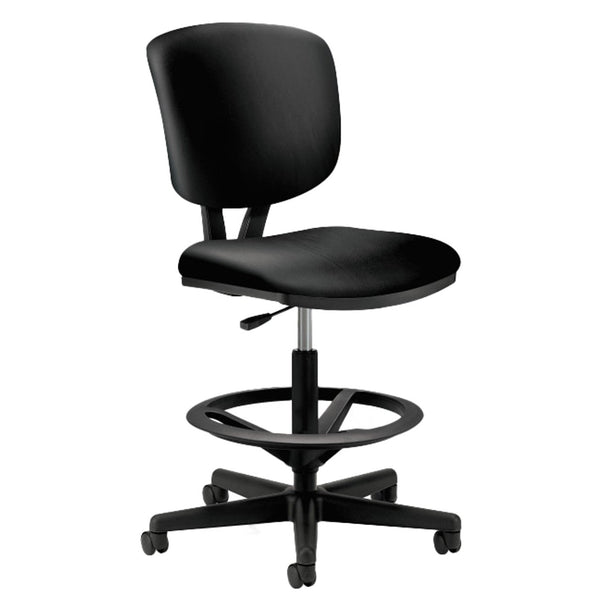 HON Black Volt Leather Office Chair Sit-To-Stand Seating with Foot Ring + Wheels