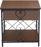 Household Essentials Walnut and Black 8047-1 End Table with Drawer Metal, 20" L x 20" W x 20" H