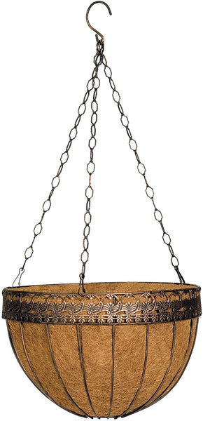 Gardman R423 Victorian Hanging Basket with Coco Liner, Antique Copper, 14" Diameter