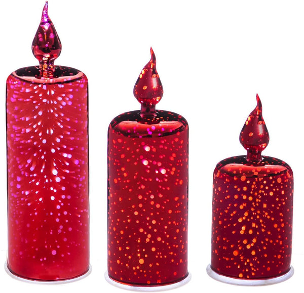 Cypress Home 125836 Stargazing Red Starburst LED Glass Candles