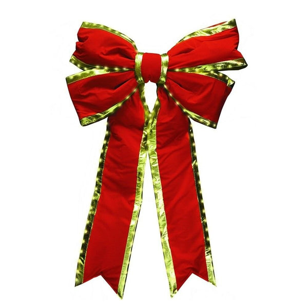 18 Inch Structural 4-Loop Red/Gold Christmas Bow with LED Lights