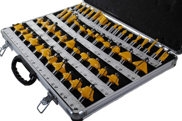 S4O 50 Piece Carbide Router Bit Tools Set 1/2 1/4 Inch + Case Wood Door Trim Cut