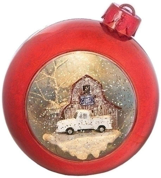Red 7" LED + Music Christmas Tree Ornament Xmas Snow Globe w/ Ford Model A Truck