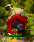 DWK - Light As A Feather - Pug on Red Dog House Bird Attracting Seed Feeder Home Décor Hanging Patio Yard and Garden Accent, 7.5-inch
