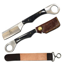 8" Bone Collector Straight Blade Razor Knife w/ Leather Strop + Sheath