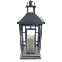 Shop4Omni 16 Inch Metal and Glass Tabletop Centerpiece Lantern with Flame-Less Candle - Silver