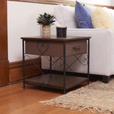 Household Essentials Walnut and Black 8047-1 End Table with Drawer Metal, 20" L x 20" W x 20" H