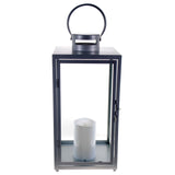 Shop4Omni 16.5 Inch Metal and Glass Tabletop Centerpiece Lantern with Flame-Less Candle