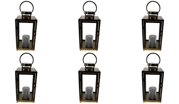 Lot of 6 Shop4Omni 10" Inch Metal and Glass Lantern Flame-Less Candle - Bronze