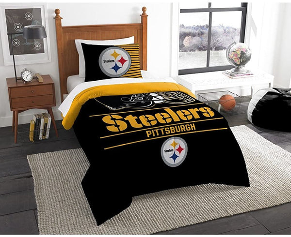 The Northwest Company NFL Pittsburgh Steelers Unisex Draft Twin Comforter and Sham Set, Black, Twin