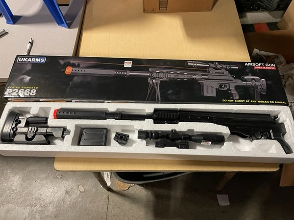 Broken UKARMS Spring Powered P2668 Sniper Rifle Bolt Action BB Gun Black