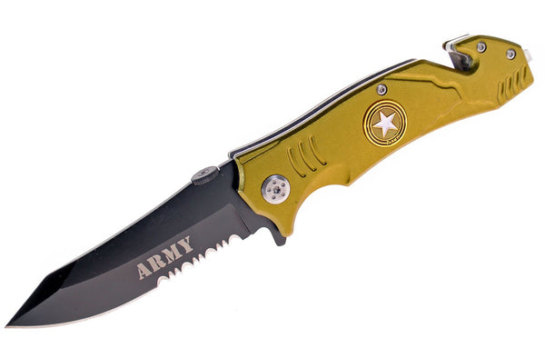 Shop4Omni Tactical Spring Assisted Folding Pocket Knife w Strap Cutter