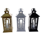 Shop4Omni 12 Inch Metal and Glass Tabletop Centerpiece Lantern with Flame-Less Candle