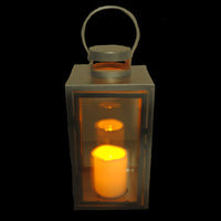 Shop4Omni 10 Inch Metal and Glass Tabletop Centerpiece Lantern Flame-Less Candle