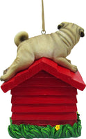DWK - Light As A Feather - Pug on Red Dog House Bird Attracting Seed Feeder Home Décor Hanging Patio Yard and Garden Accent, 7.5-inch