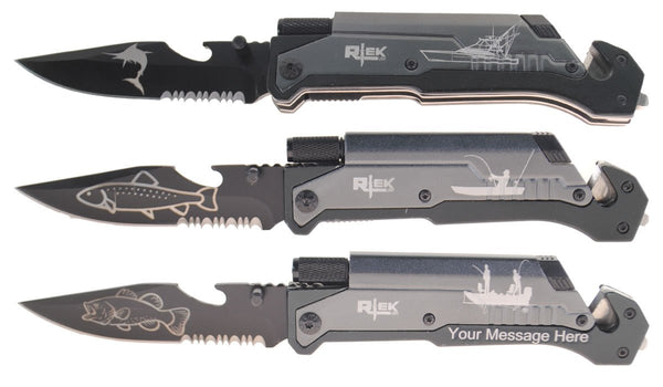 Personalized Customized Laser Engraved Folding Pocket Hunting Theme Fish Knife