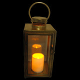 Shop4Omni 10 Inch Metal and Glass Tabletop Centerpiece Lantern Flame-Less Candle