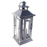 Shop4Omni 12 Inch Metal and Glass Tabletop Centerpiece Lantern with Flame-Less Candle