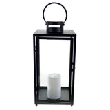 Shop4Omni 16.5 Inch Metal and Glass Tabletop Centerpiece Lantern with Flame-Less Candle